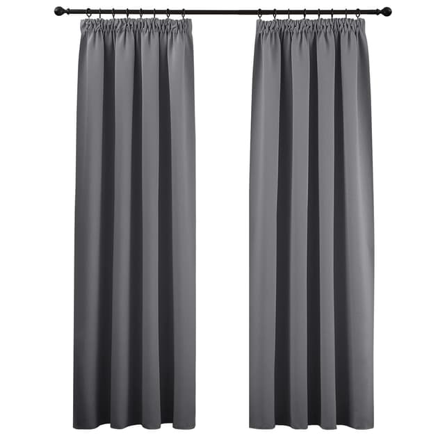 PONY DANCE Vorhang Blickdicht Grau Übergardinen mit Kräuselband 2er Set H 175 x B 140 cm Verdunklungsvorhänge