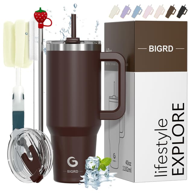 BIGRD 40oz Straw Thermobecher To Go Mug - Trinkbecher mit Strohhalm und Henkeldesign
