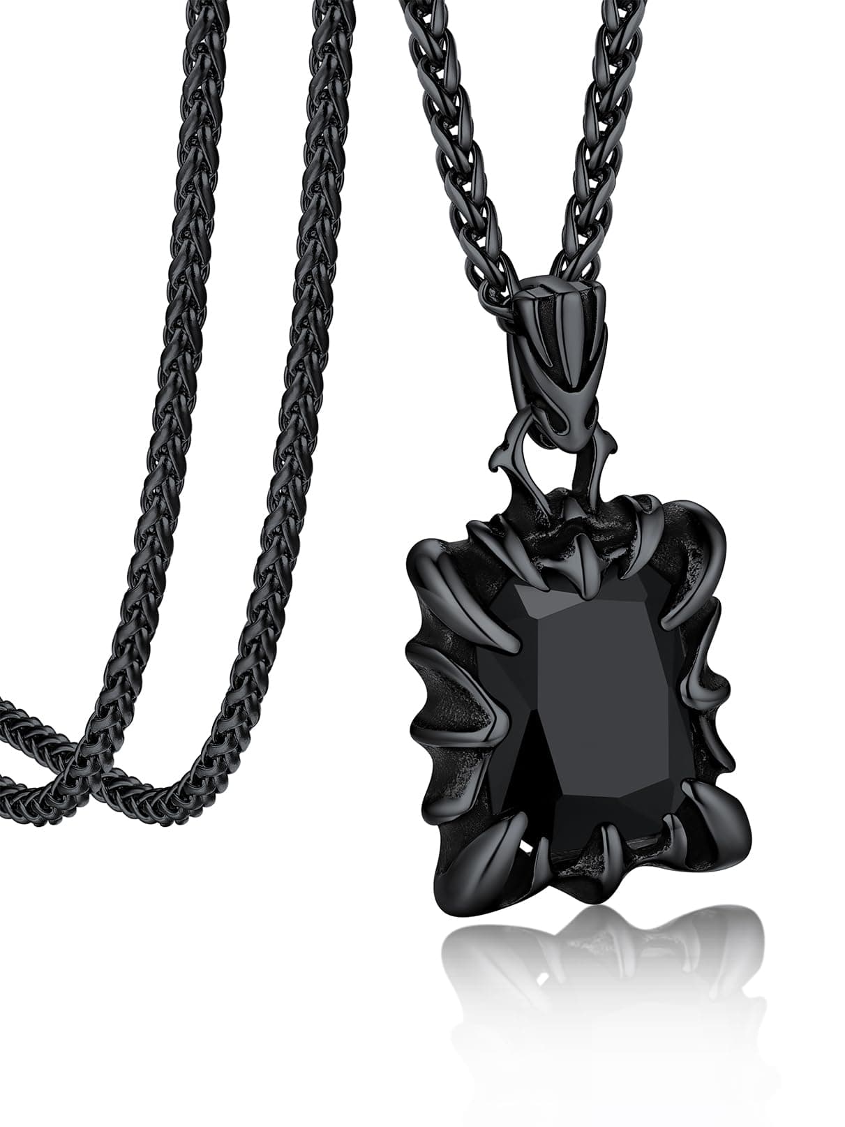 Bandmax Schwarz Panzerkette Herren Kette mit Stein Edelstahl Satan Kette Anhänger Stein Rubin/Blau/Grün/Schwarz 55CM Kubanische Kette Jungen Punk Accessoires Gothic Schmuck