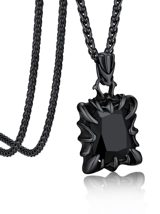 Bandmax Schwarz Panzerkette Herren Kette mit Stein Edelstahl Satan Kette Anhänger Stein Rubin/Blau/Grün/Schwarz 55CM Kubanische Kette Jungen Punk Accessoires Gothic Schmuck