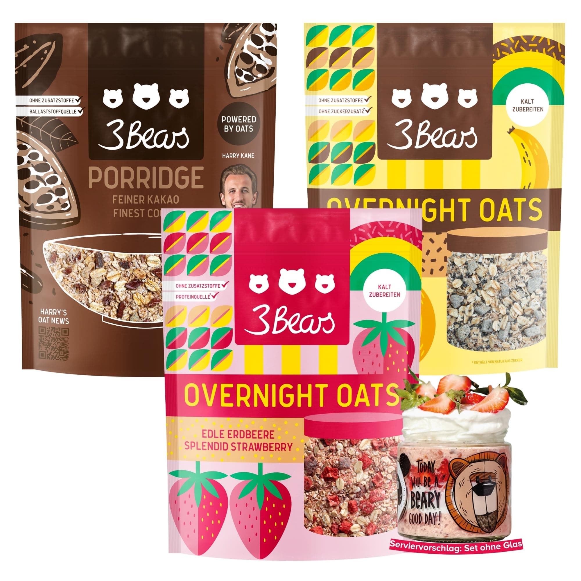 3Bears Bestseller Frühstücks-Set - 3 x 400g | Porridge & Overnight Oats Probierpaket 🥣🌱🍓
