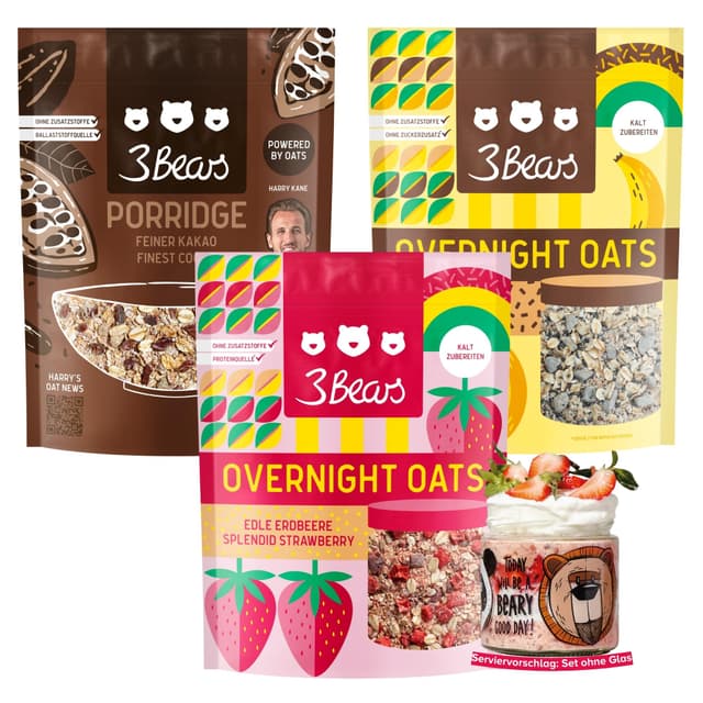 3Bears Bestseller Frühstücks-Set - 3 x 400g | Porridge & Overnight Oats Probierpaket 🥣🌱🍓