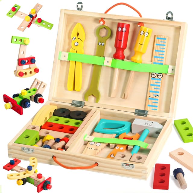 🔧🔨 Werkzeugkoffer Kinder Spielzeug ab 3 Jahre - Holzspielzeug Werkzeugkasten