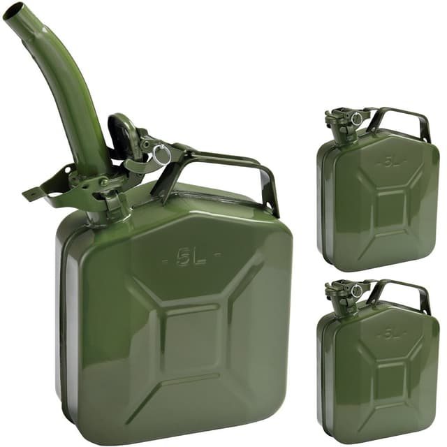 🚗 MONZANA® 3x 5 L Kanister Stahl Sicherheitsbügel UN-Zulassung Benzinkanister Metall Diesel Kanister Behälter Stahl Kraftstoffkanister oliv 3x 5L + Ausgießer Angebot!