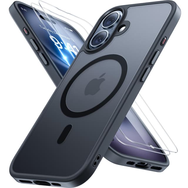 Miracase Magnetische iPhone 16 Hülle für Magsafe mit 2 Schutzglas Schwarz