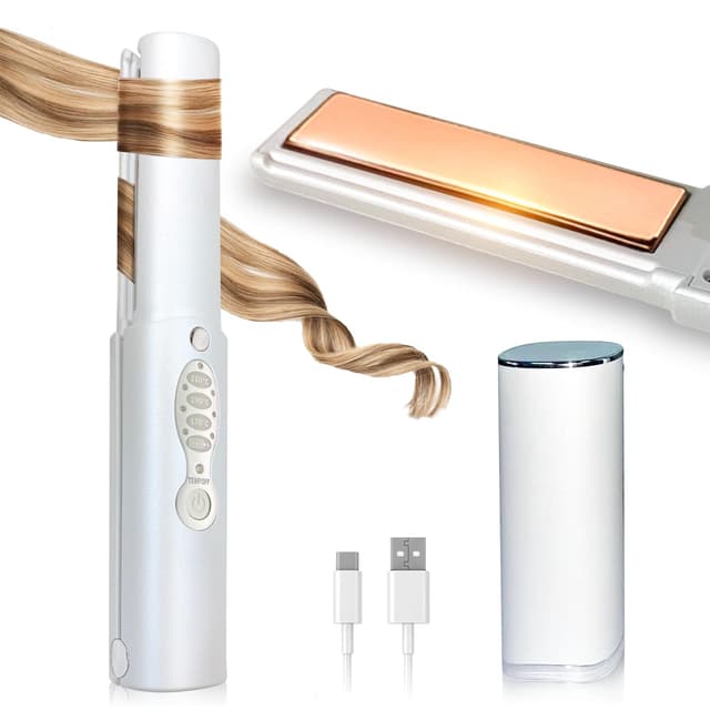 Glätteisen Kabellos mit 5000mAh Akku Titan Haarglätter und Lockenstab 2 in 1 Mini Tragbares Reiseglätteisen 3 Einstellbare Temperaturen