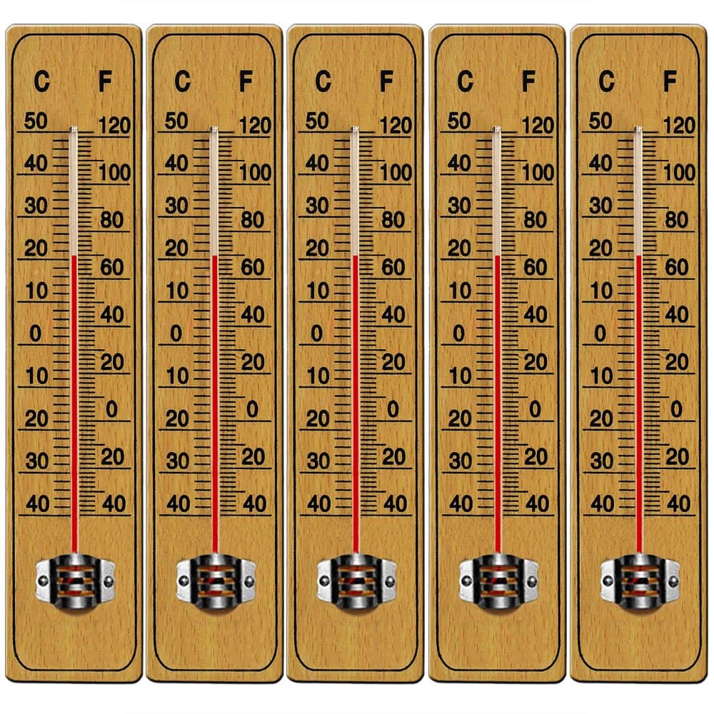 DEUBA® 5x Garten Thermometer Set 🌡️🌳 - Holz Analog Außenthermometer