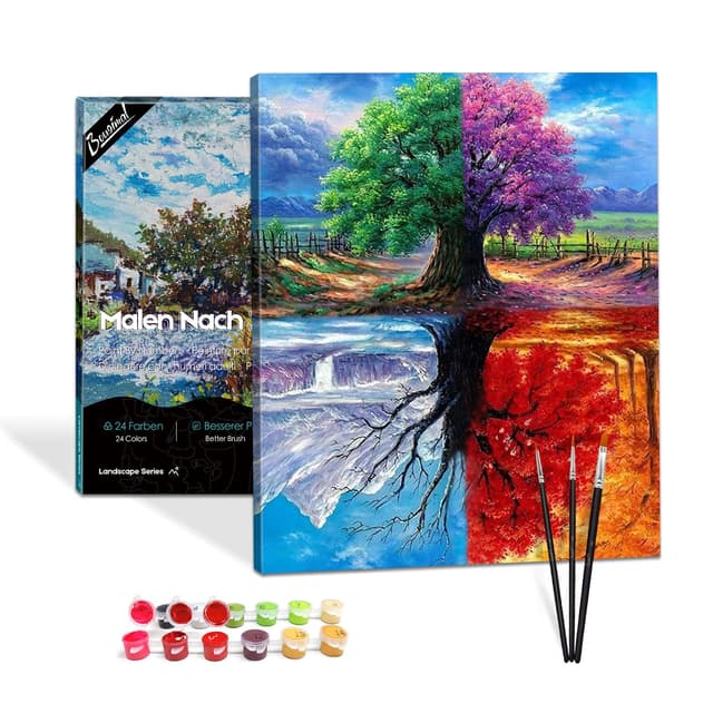 🎨 Bougimal Malen Nach Zahlen Erwachsene - Schönes Landschaft Bild mit Rahmen 40x50cm Vier Jahreszeiten Baum-2