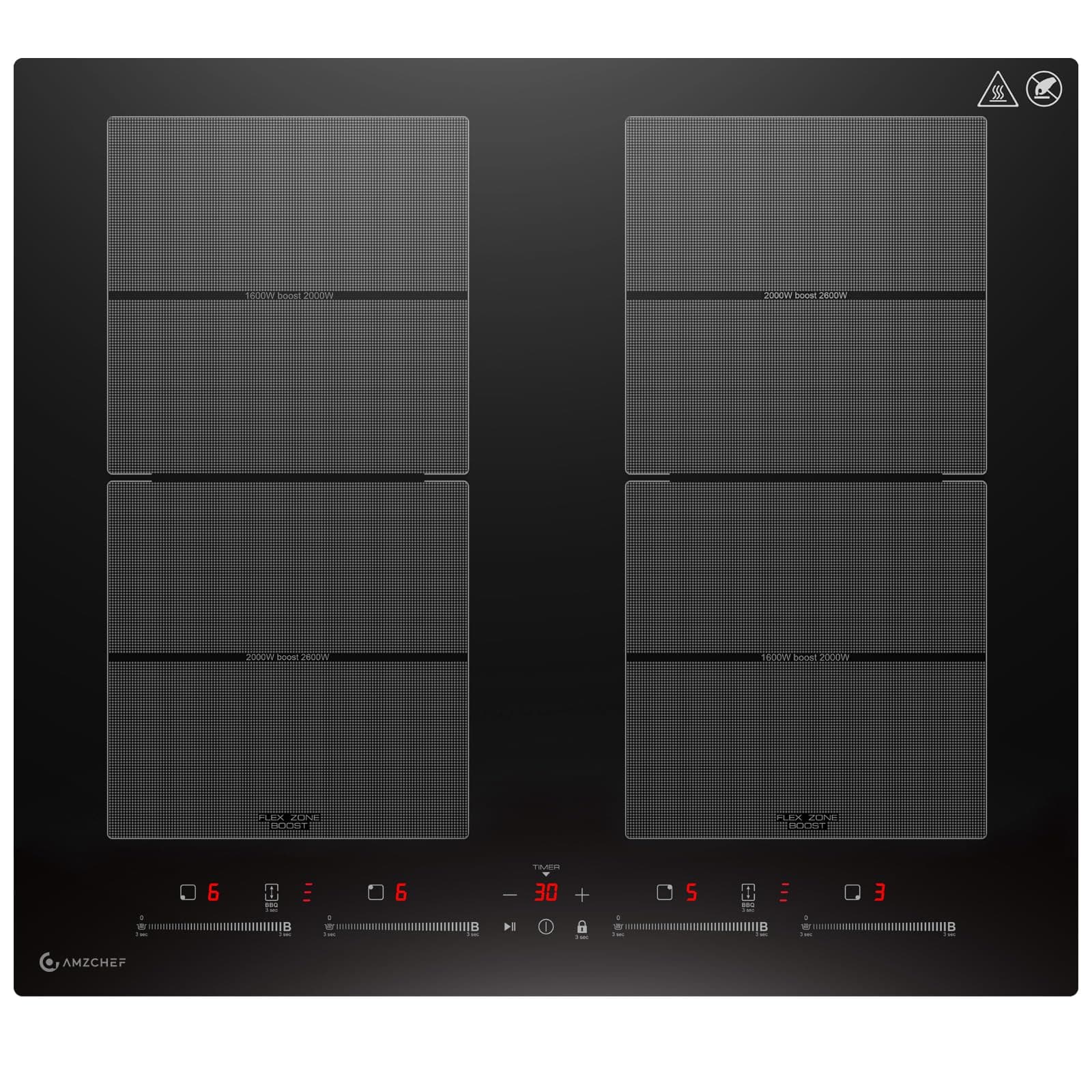 🔥 AMZCHEF Induktionskochfeld 60cm mit 2 Flexzonen - BBQ Funktion & Pausenfunktion