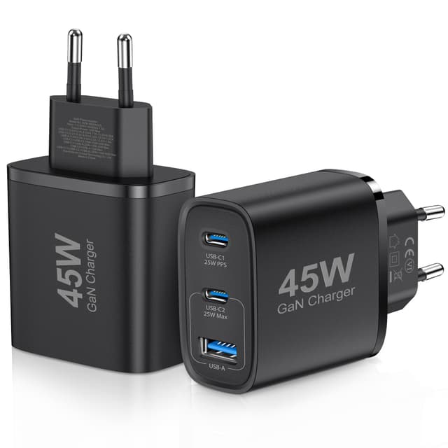 🔌 2er-Pack USB C Ladegerät 45W GAN für iPhone/Samsung Galaxy - Schnellladegerät