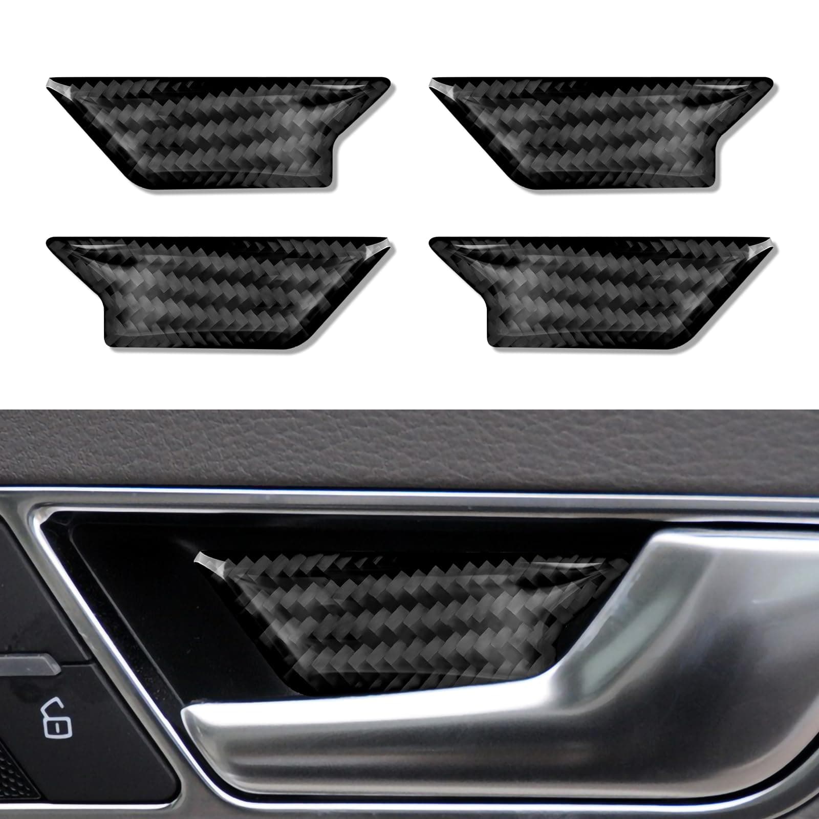 🚗 4PCS AutoTürgriff Aufkleber Zentralsteuerung Trim Cover Kohlefaser Decals Kompatibel mit Audi A6 C6 (2005-2011) / S6 C6 (2006-2010) / RS6 C6 (2008-2010) Interieur Zubehör (schwarz)