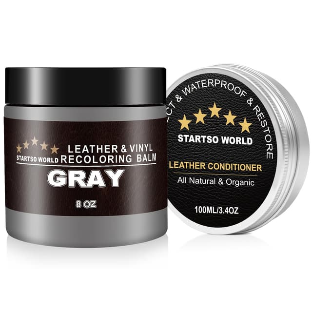 STARTSO WORLD Leder Reparatur Set Grau mit Lederfett, 200ml Flüssigleder, Lederfarbe