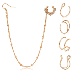 Briana Williams Fake Septum Fakes Nasenring mit Kette zum Ohr 🌹 Gefälschte Nasenpiercing 🌟 Indische Halloween Non-Pierced Nase Schmuck Rosegold