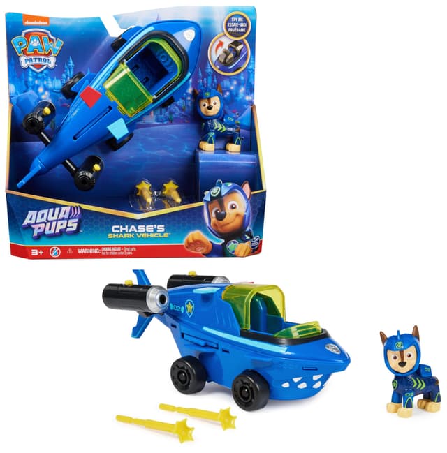 PAW Patrol Aqua Pups - Basis Fahrzeug Spielzeugauto im Hai-Design mit Chase Welpenfigur 🐾🦈