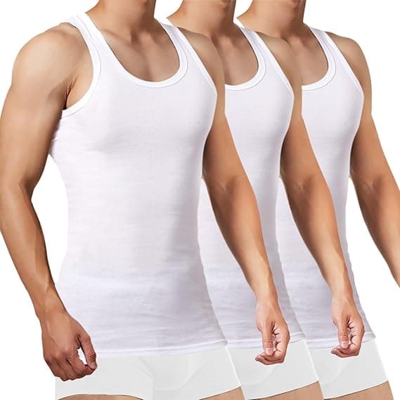 FALARY Unterhemd Herren 3/5er Pack Tank Top 100% Baumwolle Männer Weiß Schwarz Mehrfarbig alle Größen gekämmte Feinripp