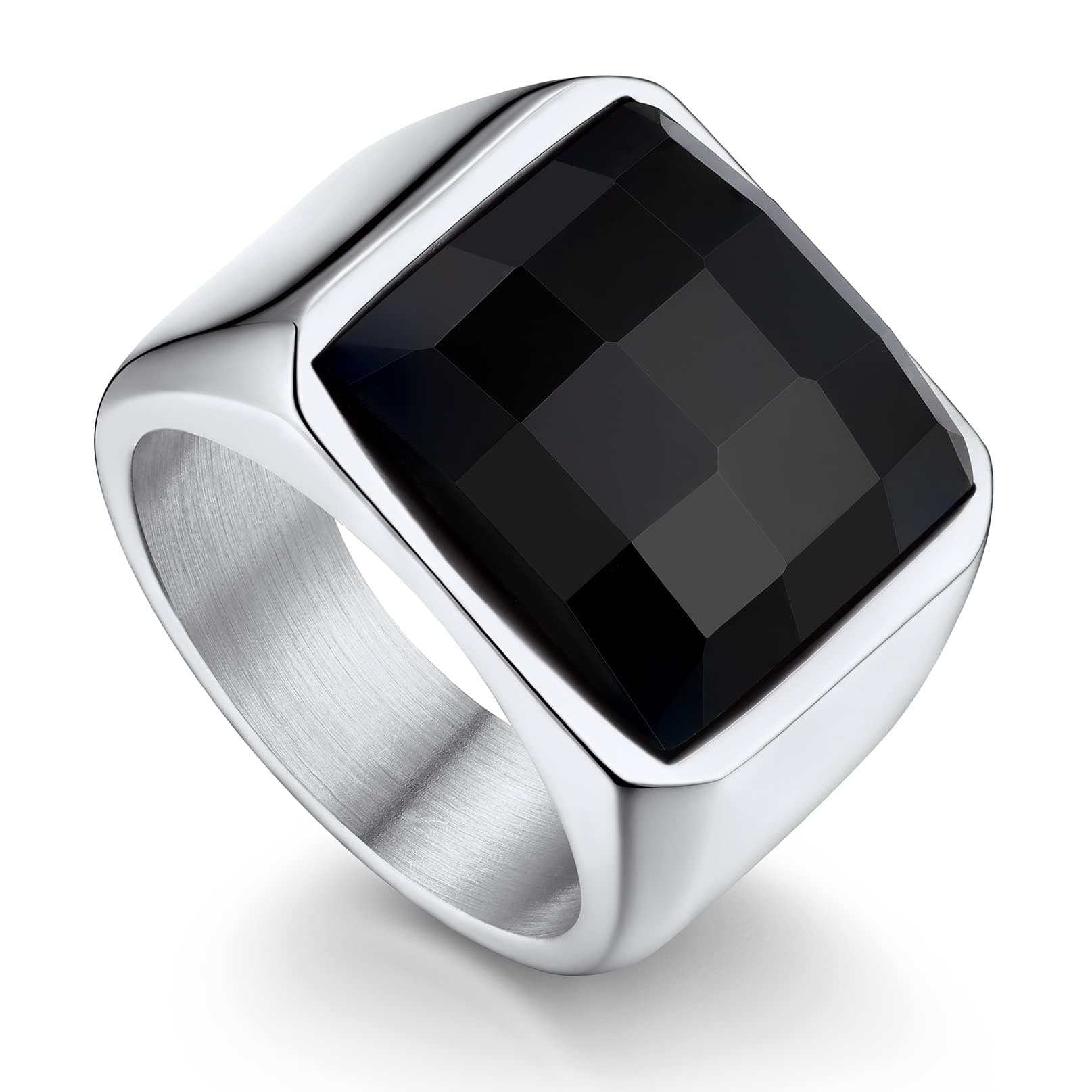 Bandmax Herren Siegelring Edelstahl mit Schwarzen Zirkonia 15MM Schwarz/Blau