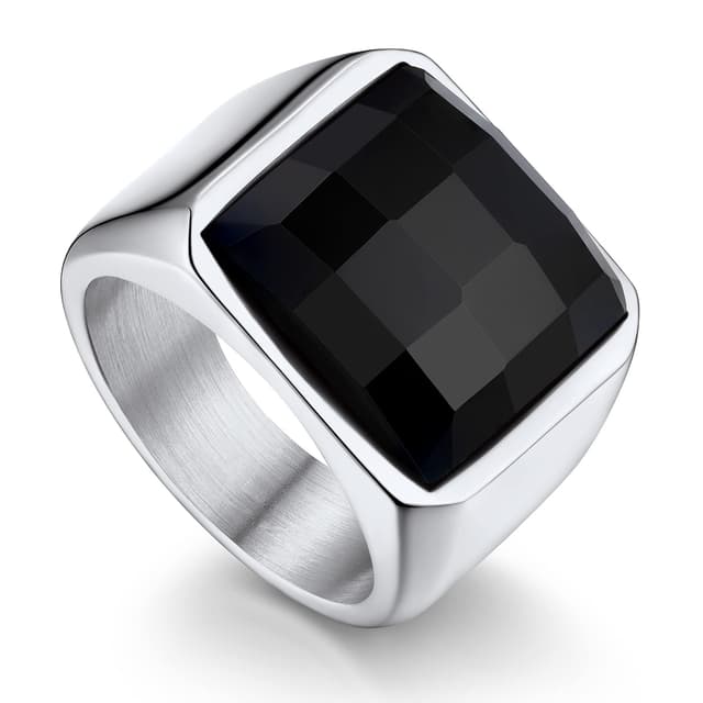 Bandmax Herren Siegelring Edelstahl mit Schwarzen Zirkonia 15MM Schwarz/Blau