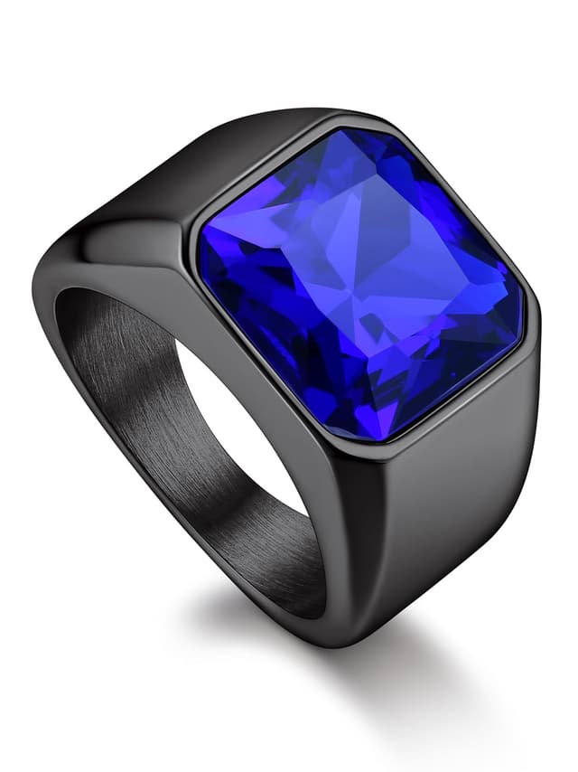 Bandmax Onyx Ring Herren Siegelring Damen Edelstahl Ring mit Stein Schwarz Blauer Stein Schwarz