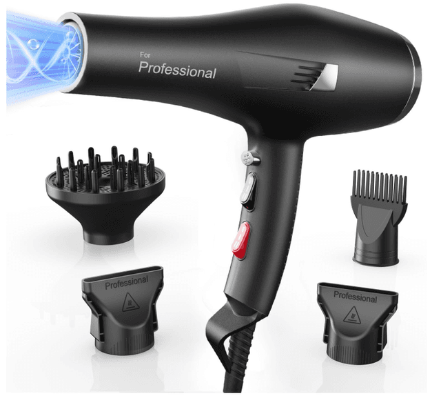 Dekuri Föhn Ionen, Profi Fön Haartrockner Hair Dryer Haarföhn mit 1 Diffusor 2 Stylingdüse, 3 Heiz und 2 Geschwindigkeitsstufen, 2,5 Meter langes Netzkabel, Starker Fön für Familie