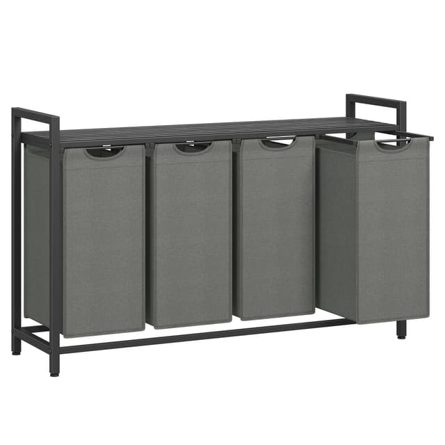 VASAGLE Wäschekorb 4 Fächer, 160 L Schwarz + Grau BLH401G01