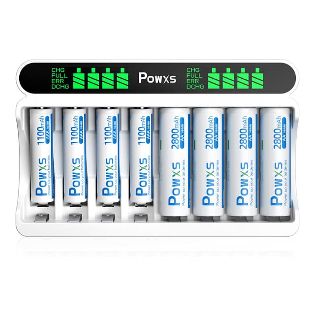 POWXS Batterie Ladegerät mit 4 AA&4AAA Akku 🚀