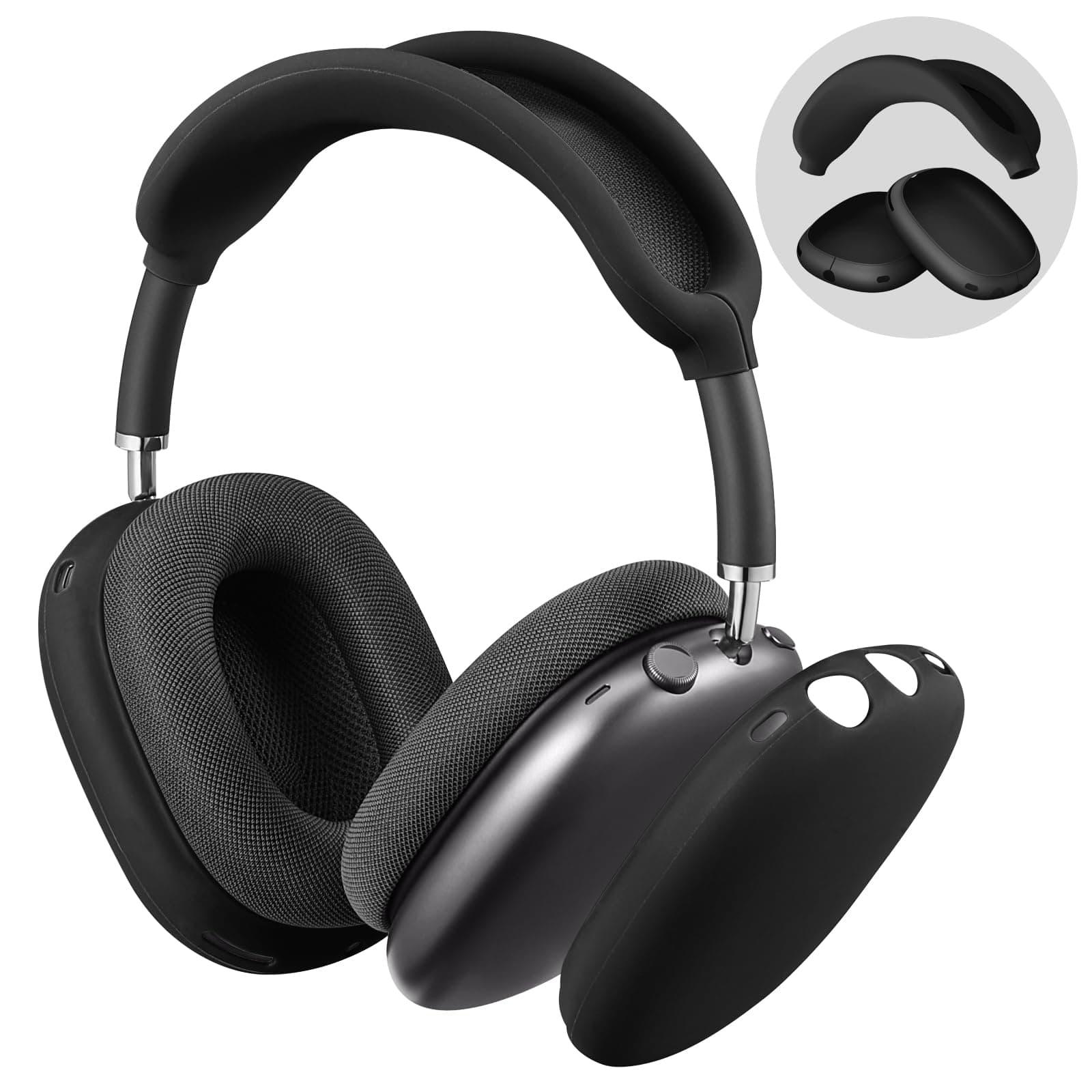 🎧🖤 Fintie Silikonhülle für Apple AirPods Max Kopfhörer - Kratzfeste Ohrmuschelabdeckung und Stirnbandabdeckung in Schwarz