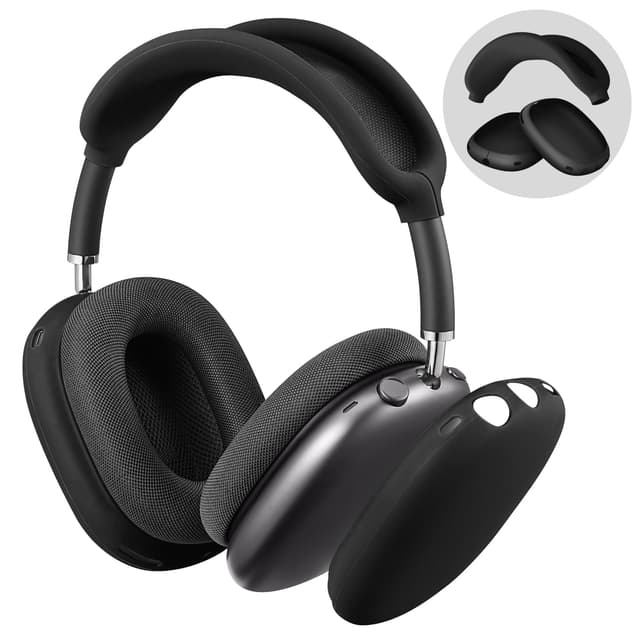 🎧🖤 Fintie Silikonhülle für Apple AirPods Max Kopfhörer - Kratzfeste Ohrmuschelabdeckung und Stirnbandabdeckung in Schwarz