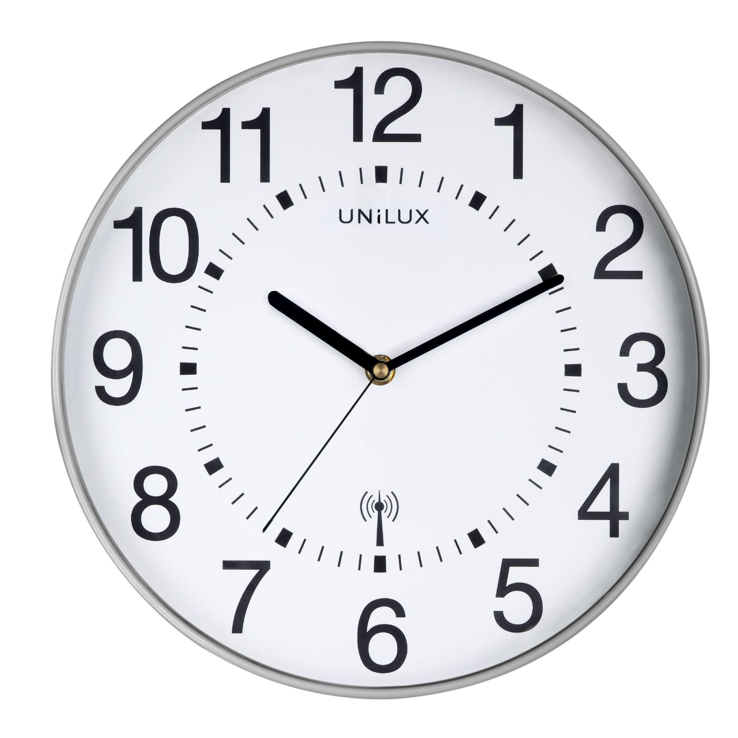 Angebot: Unilux Funk-Wanduhr Maxi Wave, 30cm, silbergrau 🕰️