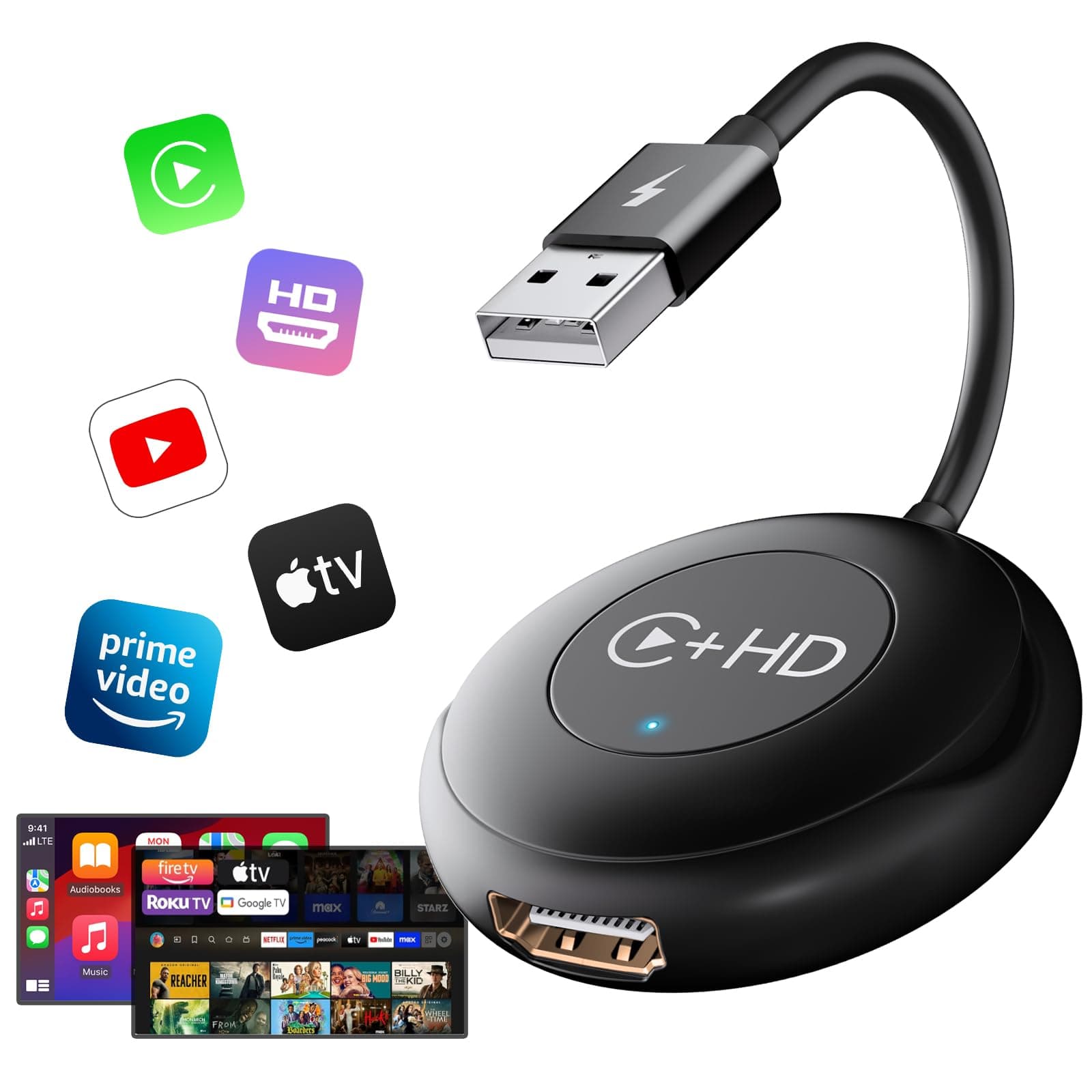 🚗 UWECAN Wireless CarPlay mit HDMI Multimedia | Car TV Mate für Fire/Google TV Sticks | iPhone iOS11+