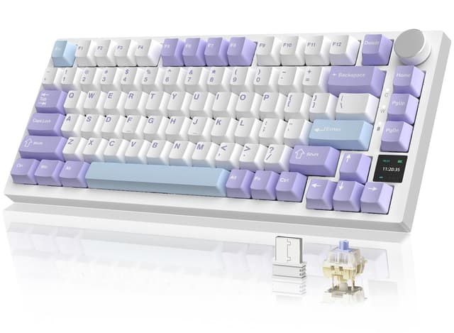 YINDIAO AK820PRO Mechanische Tastatur mit TFT Smart Display und Knopf, 75% ANSI-Layout (Lila)