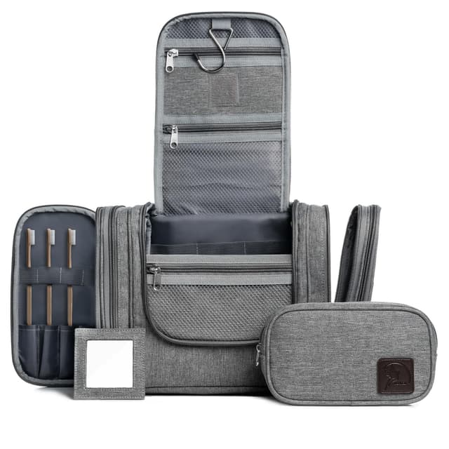 Obics Kulturbeutel Herren & Damen Gross grau 8L XL - Kulturtasche zum Aufhängen & mit Spiegel - Toiletten-Tasche mit Henkel hängend 🛍️