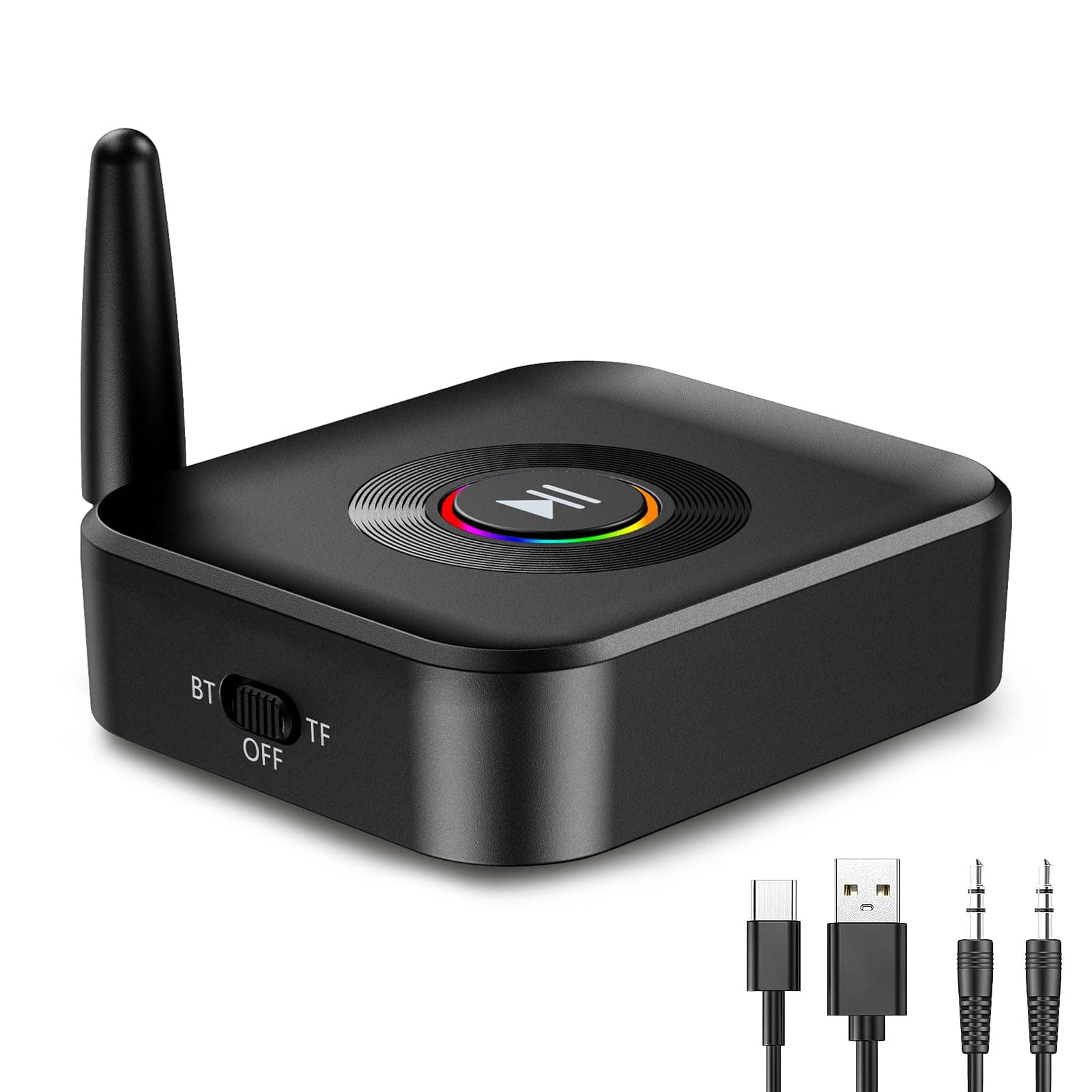 🎧 OQIMAX Aux Bluetooth Adapter mit RGB Licht, Bluetooth 5.1 Empfänger