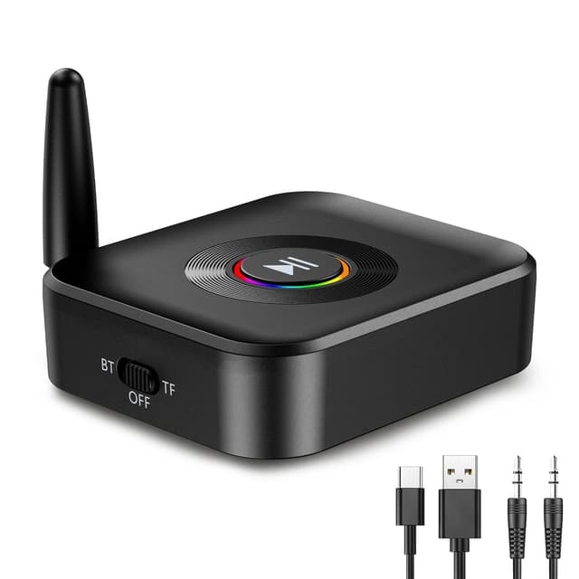 🎧 OQIMAX Aux Bluetooth Adapter mit RGB Licht, Bluetooth 5.1 Empfänger