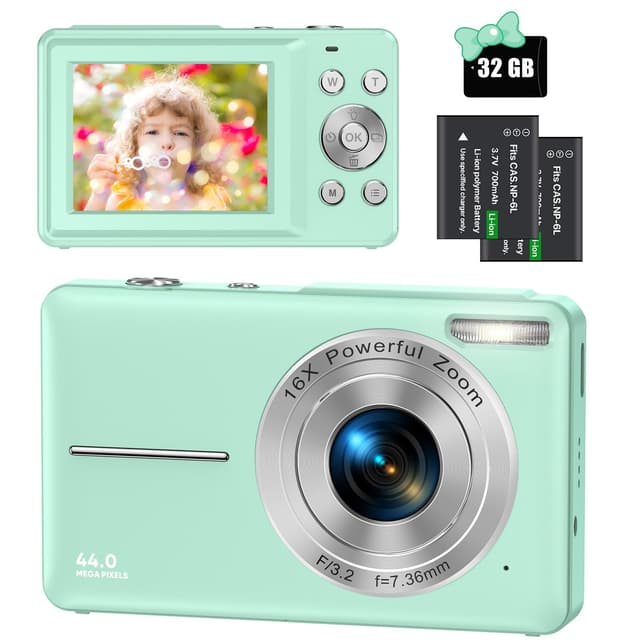 📸 Digitalkamera 44MP 1080P FHD Fotokamera Kompaktkamera 16X Digitalzoom Fotoapparat mit 32GB Speicherkarte - Grün