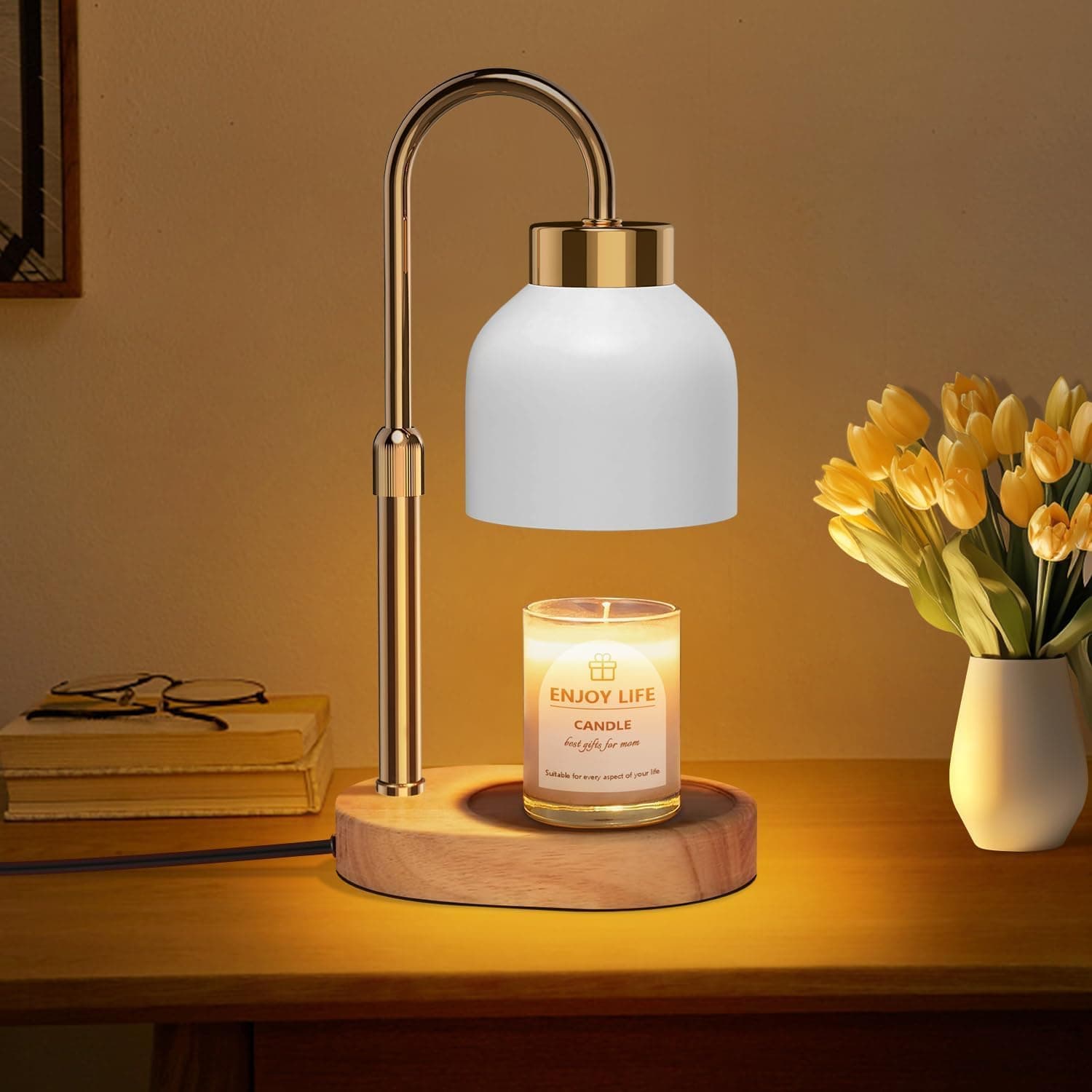🕯️🔥 Seenlast Kerzenwärmer Lampe mit Timer und LED, Höhenverstellbar für Schlafzimmer und Yoga - Weiß