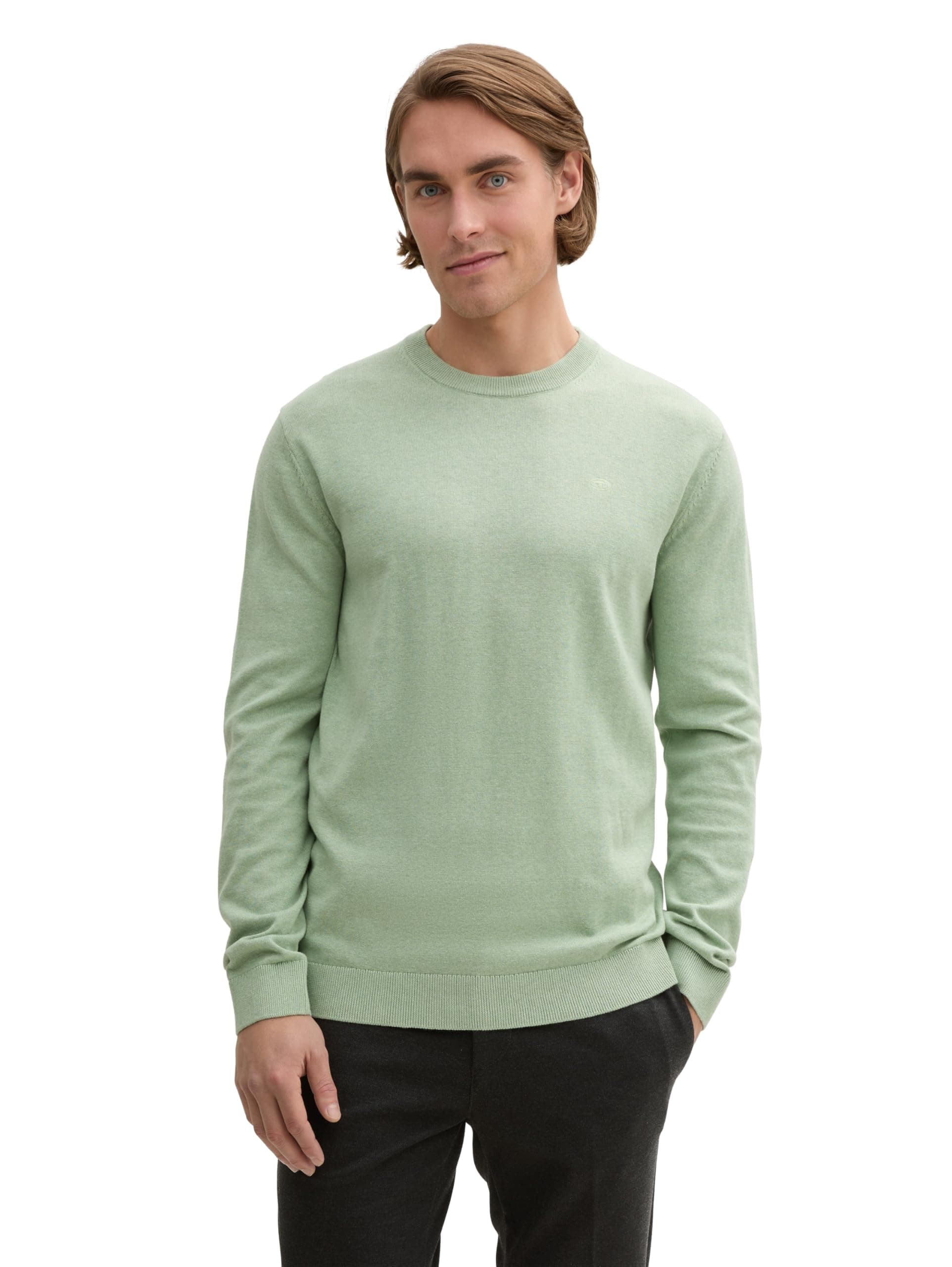 Angebot: TOM TAILOR Herren Strickpullover mit Crewneck XL 37098 - Spring Green Melange 🍂🧥