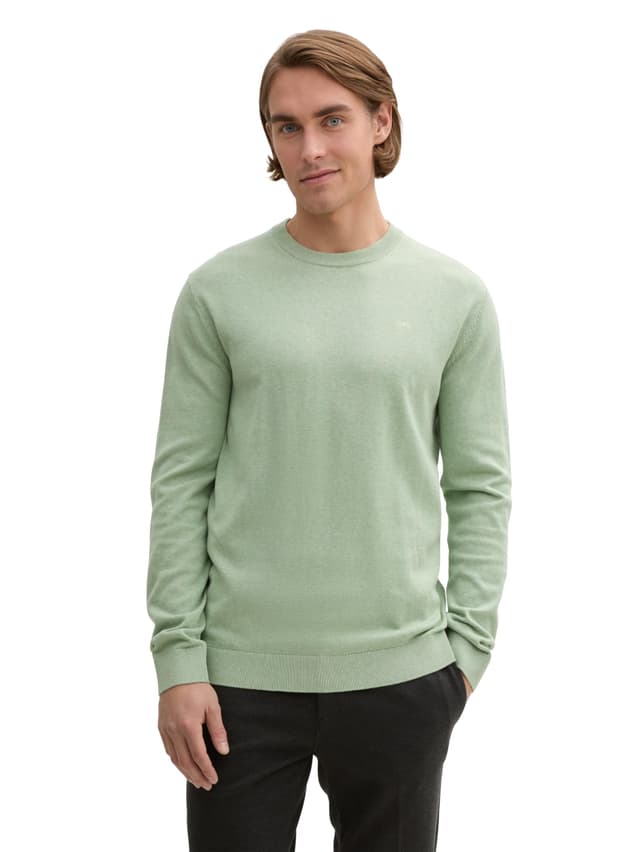Angebot: TOM TAILOR Herren Strickpullover mit Crewneck XL 37098 - Spring Green Melange 🍂🧥