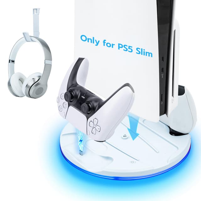Tolesum Vertikale Standfuß für PS5 Slim mit LED Base Station und Controller Ladestation