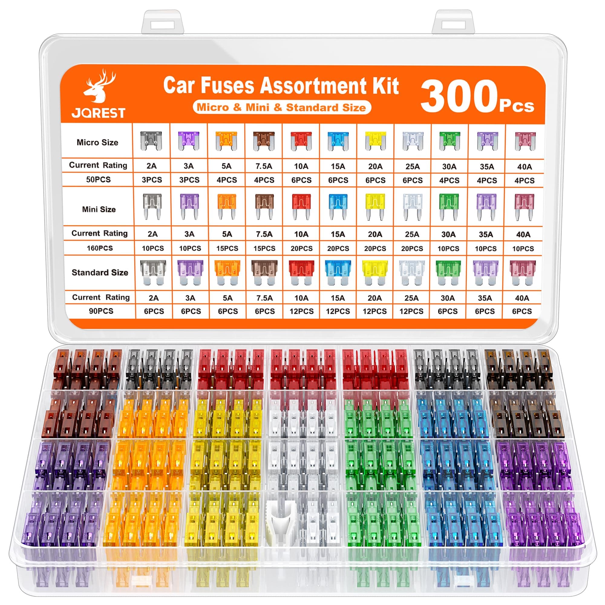🚗✨ JOREST 300Pcs Kfz Sicherung Set - Micro, Mini & Standard - 2A bis 40A 🔧🔥