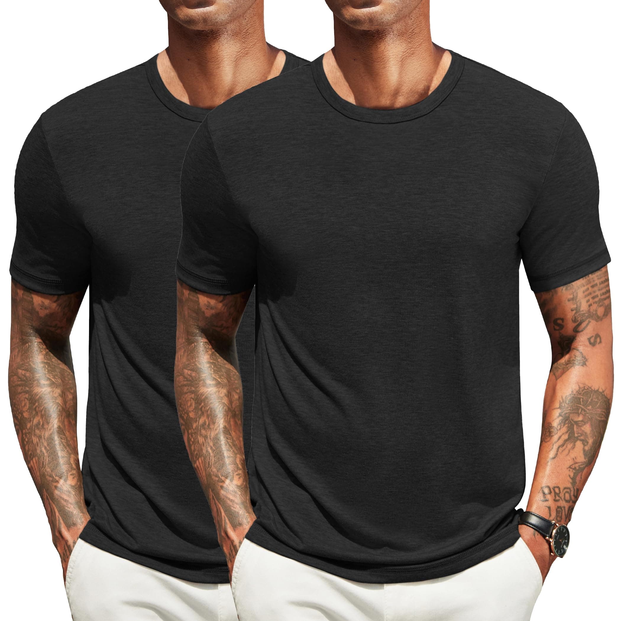 👕 COOFANDY T Shirt Herren Kurzarm Sommer Tshirt Rundhals T-Shirt Unterhemd Einfarbig Basic Tshirt für Männer Schwarz-2er Pack XL 👕