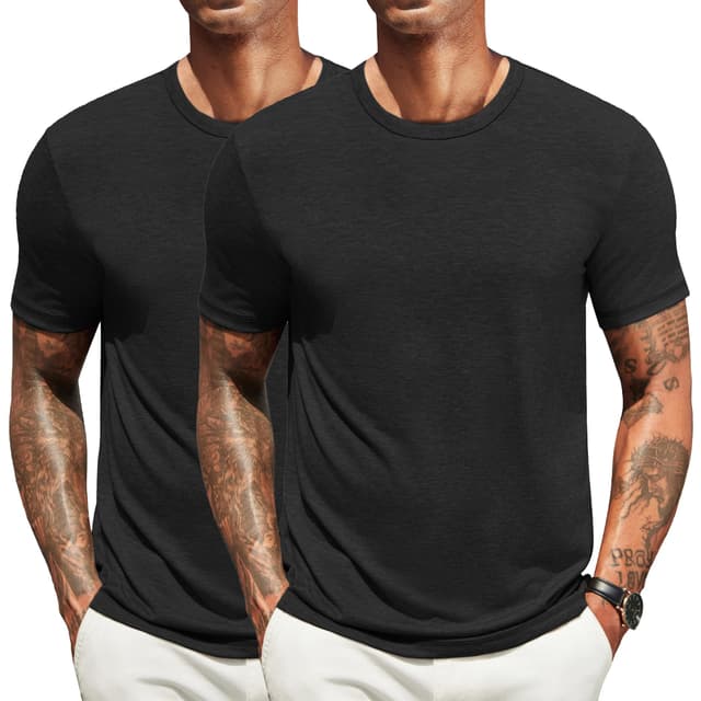 👕 COOFANDY T Shirt Herren Kurzarm Sommer Tshirt Rundhals T-Shirt Unterhemd Einfarbig Basic Tshirt für Männer Schwarz-2er Pack XL 👕