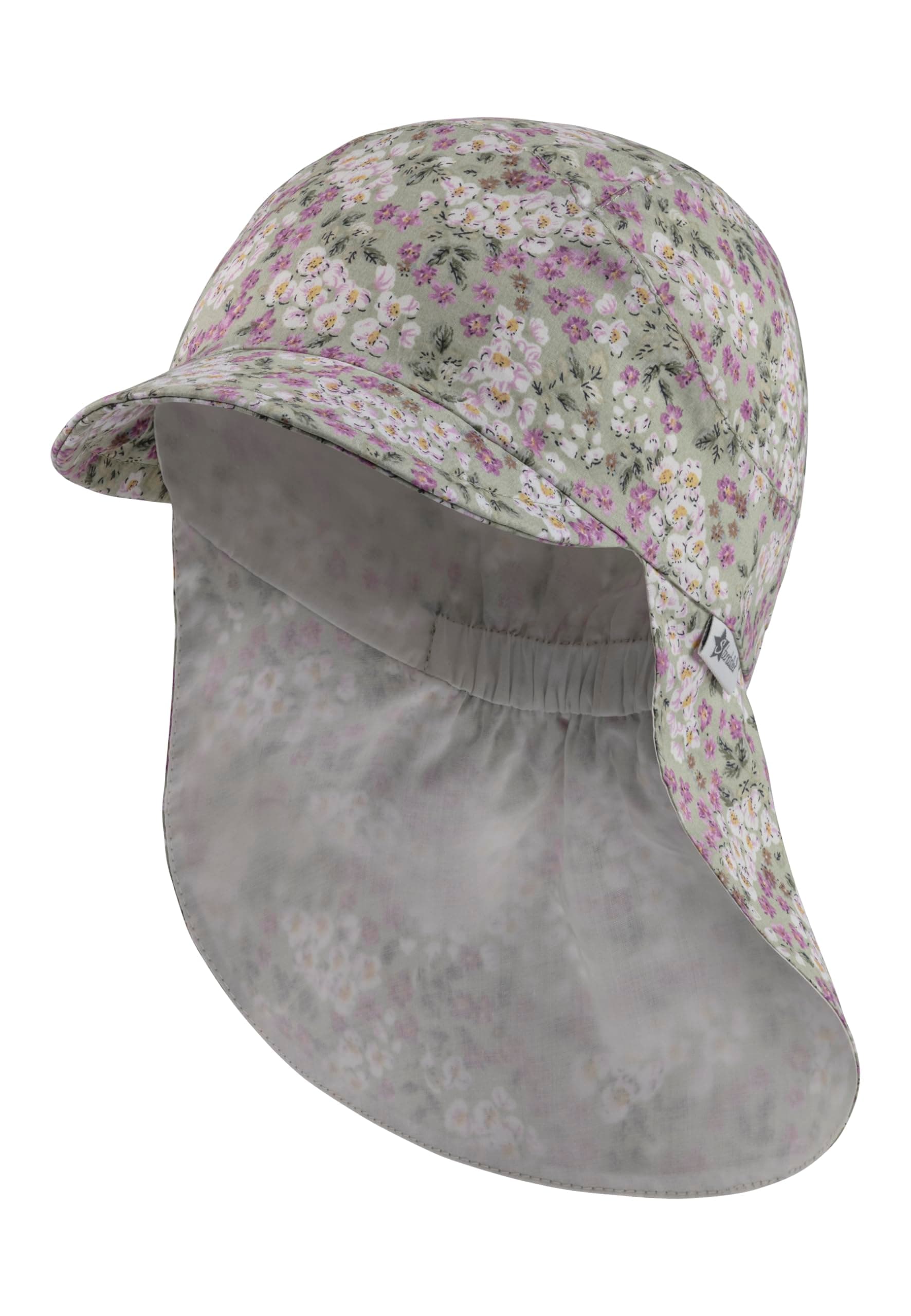 Sonnige Babymütze mit Nackenschutz und Millefleurs-Muster 🌞🌼