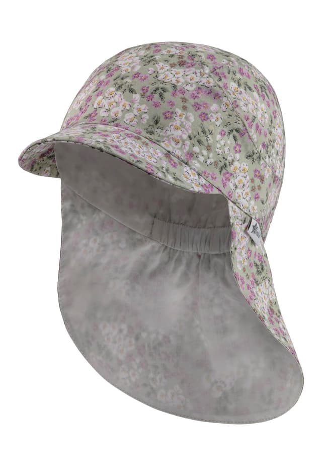 Sonnige Babymütze mit Nackenschutz und Millefleurs-Muster 🌞🌼