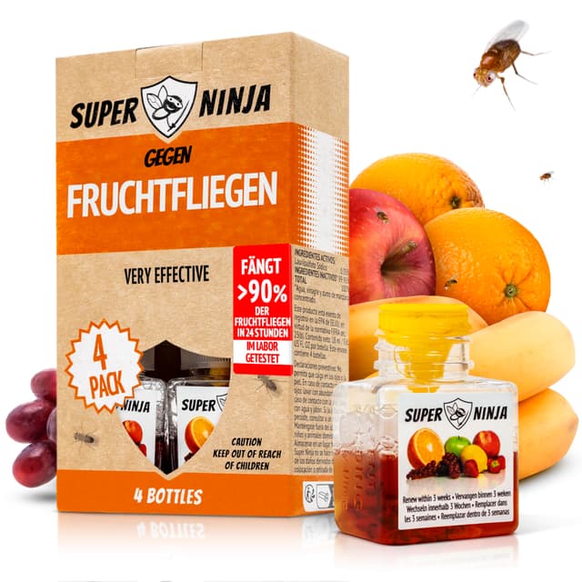🍎🐜 Super Ninja Fruchtfliegenfalle für Innenbereich – 4er-Pack -  Kinder- und haustierfreundlich