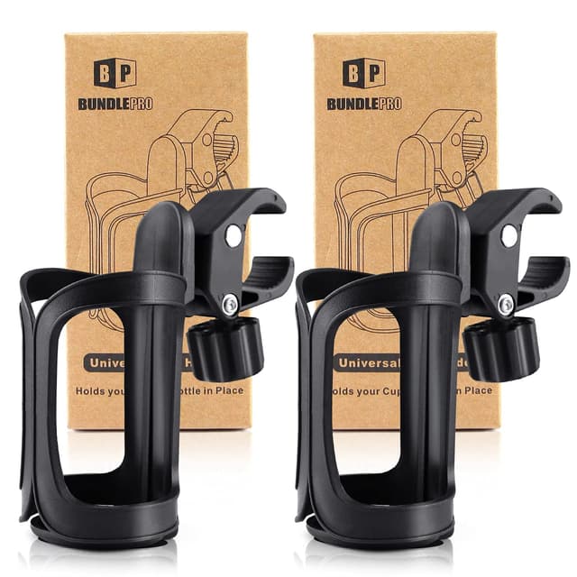 🥤🚴‍♂️ BUNDLEPRO Getränkehalter für Kinderwagen & Fahrrad 🛒 2 Stücke, 360 Grad Rotation 🔄