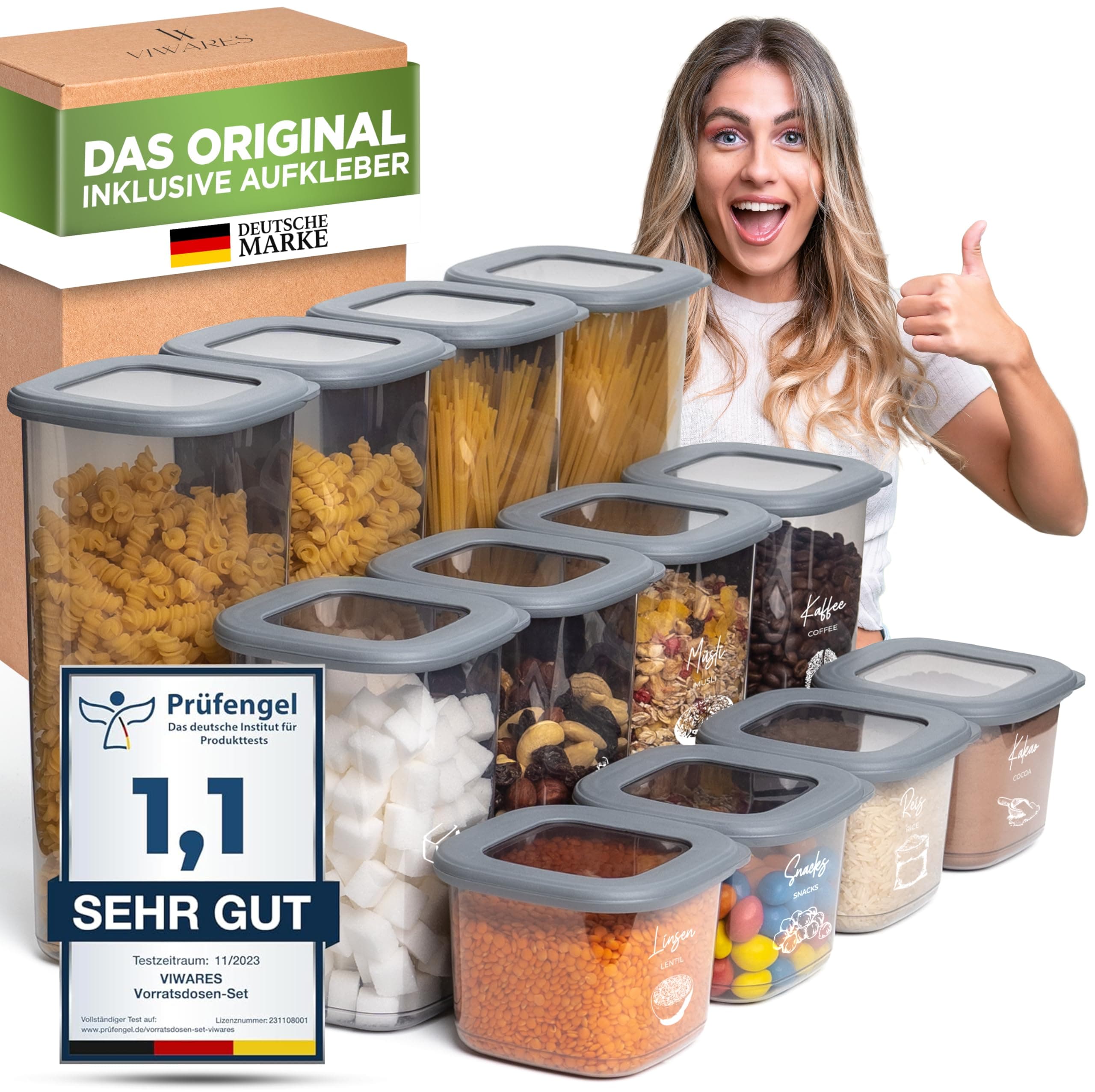 🌟 Viwares Vorratsdosen Set - 12er Mix Set Grau 🌟