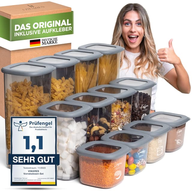 🌟 Viwares Vorratsdosen Set - 12er Mix Set Grau 🌟