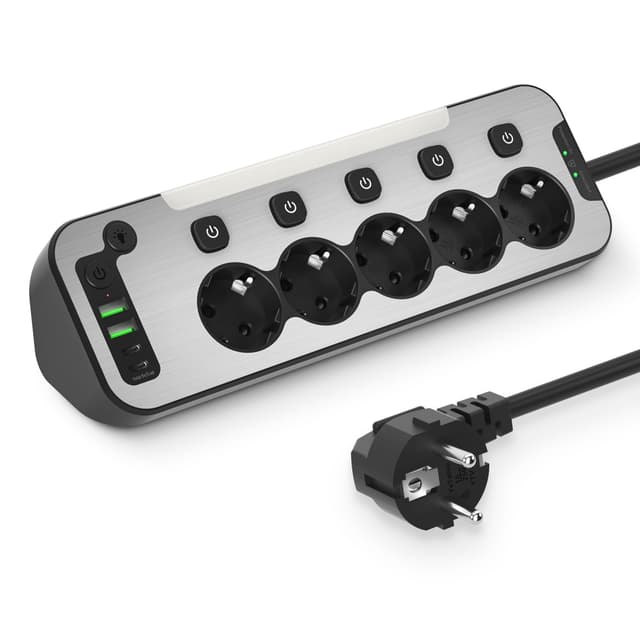 5-Fach Steckdosenleiste mit Schalter und LED-Nachtlicht 🛠️🔌