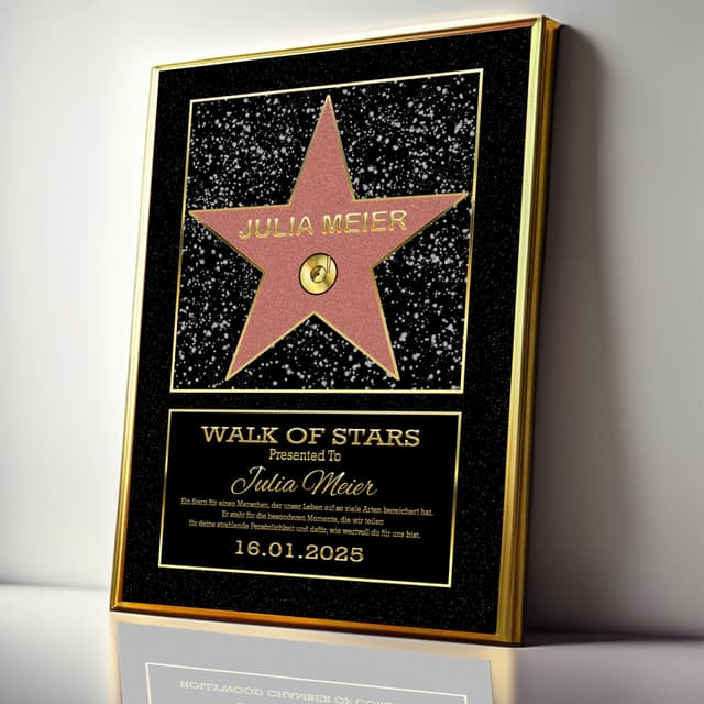 🌟 DUOMIO !!NEU!! HOLLYWOOD Walk of Fame Stern | Personalisierte Urkunde mit Rahmen 🎁