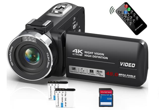 Videokamera 4K Camcorder 48MP mit IR Nachtsicht - Vlogging Kamera für YouTube 📹